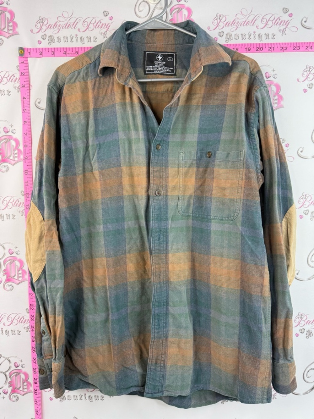 Thunder long sleeve elbow Vintage-Inspired Plaid Button-Down Shirt in Multi-Tone
